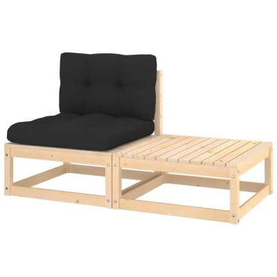 Afbeelding van 2 Delige Loungeset met Kussens Massief Grenenhout Grijs 1 / Naturel en zwart Middenbank middenkussen + voetenbank