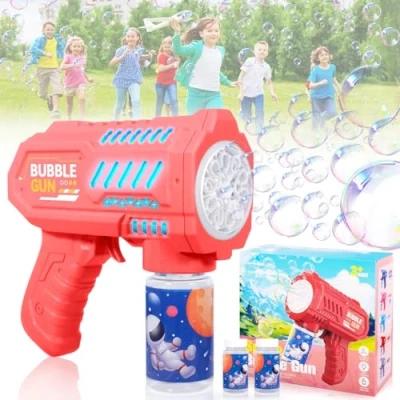 Afbeelding van BUOAZR Automatic Bubble Machine, Led Pistols voor kinderen met 2 60 ml flessen bellenvloeistof, buitenspeelgoed, bruiloft en kinderfeestjes (roze)