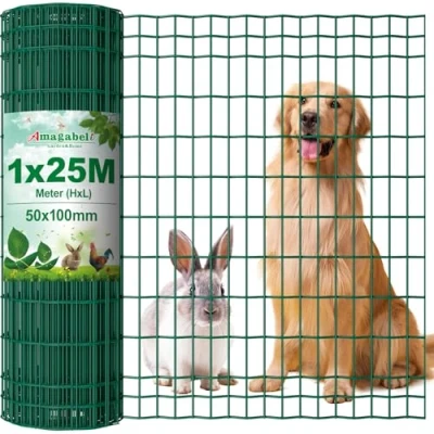 Afbeelding van Amagabeli 1 m x 25 m, gelamineerd, gelast, netdraad, 2,1 mm, maaswijdte 100 50 cm, woongaas, PVC coating, omheining, groen, RAL6005, tuin, metaal, tuinrand, gazon HC04