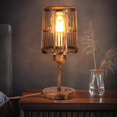 Afbeelding van AIRTWESD E27 tafellamp metalen kooilamp tafel LED bed kamer lezen Rustiek industriële Vintage nacht schaduw decoratieve