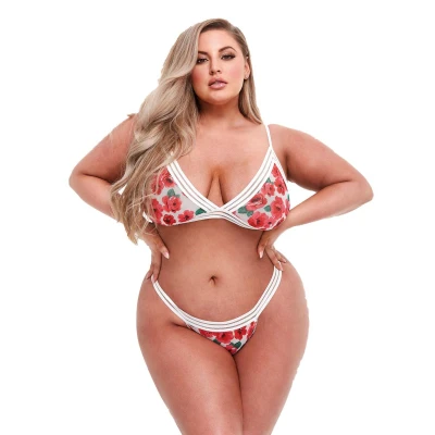 Afbeelding van Baci White Floral &amp; Lace Bra Set with Open Back Panty Q