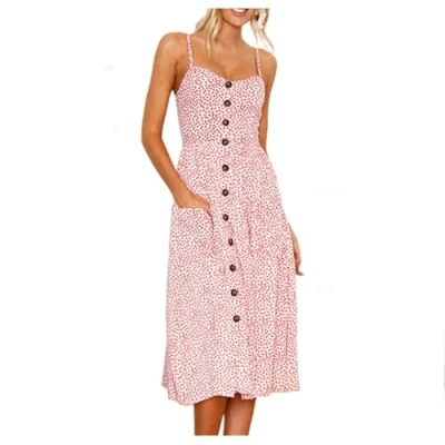 Afbeelding van GYIOS Long Skirt Midi Dress For Women Summer Solid Color Single Breasted With Pockets Dresses Bohemian V neck Sleeveless Loose Fit s 22
