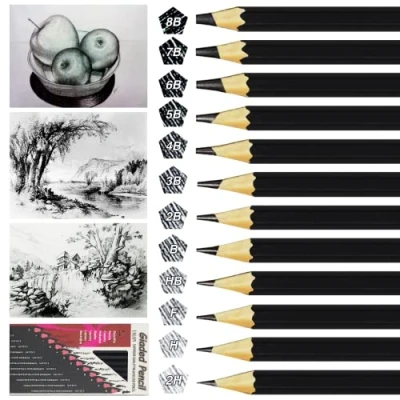 Afbeelding van OWLKELA 12 Delige Potlodenset, Potloden 2H H F HB B 2B 3B 4B 5B 6B 7B 8B, Schetspotloden, Professionele Potloden, Grafietpotloden Artistieke Creaties,Tekeningen,Schetsen