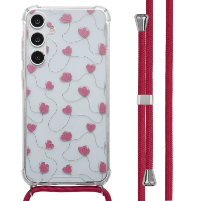 Afbeelding van Samsung Galaxy A55 (5G) Hoesje Kunststof imoshion Backcover met koord/Koordhoesje/Softcase Dusty Rose Connected Hearts Telefoonhoesje