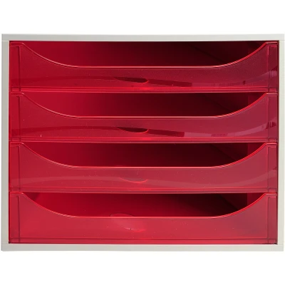 Afbeelding van Exacompta Ref 228654D EcoBox Lade Set 248 x 284 234mm groot, 4 laden, geschikt voor A4+ documenten, stapelbaar, veiligheidsstop functie Framboos