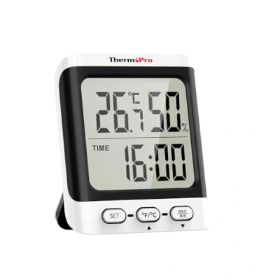 Afbeelding van ThermoPro TP152 Hygrometer binnenthermometer, desktop, digitale babykamerthermometer met temperatuur en vochtigheidsmonitor, nauwkeurige luchtvochtigheidsmeter, kamerthermometer klok