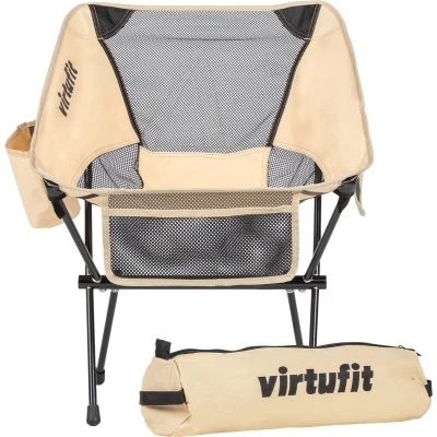 Afbeelding van VirtuFit Camping Stoel Compact Inclusief Draagtas Geschikt voor Festivals, Campings &amp; Stranden armsteunen Eenvoudig Meenemen en Opzetten Beige
