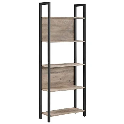 Afbeelding van VASAGLE Boekenplank, keukenplank, vloerplank met 5 open kastniveaus, gang, keuken, kantoor, stevig stalen frame, industrieel ontwerp, grijs zwart LLS025B02