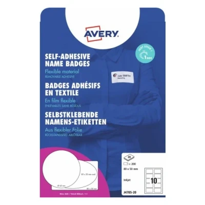 Afbeelding van Badge Avery Zweckform J4785 20 80x50mm wit 200stuks