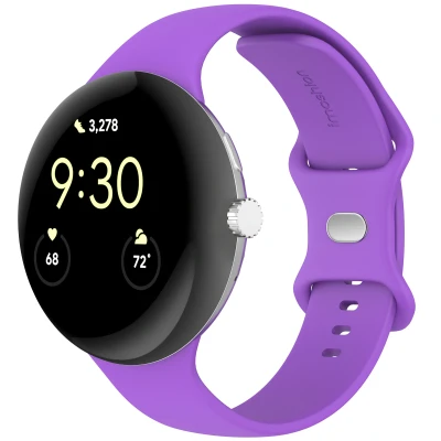 Afbeelding van imoshion Bandje Geschikt voor Google Pixel Watch 3 45 mm Maat S Siliconen band zilver knoopje Paars