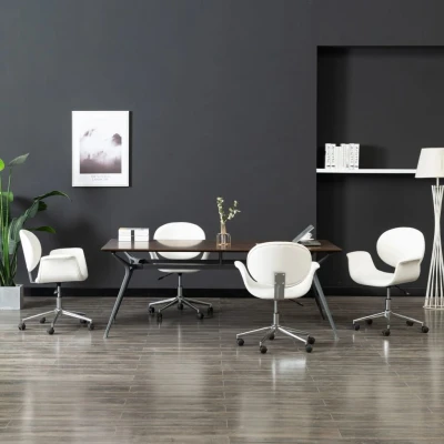Afbeelding van Eetkamerstoelen draaibaar 4 st kunstleer wit