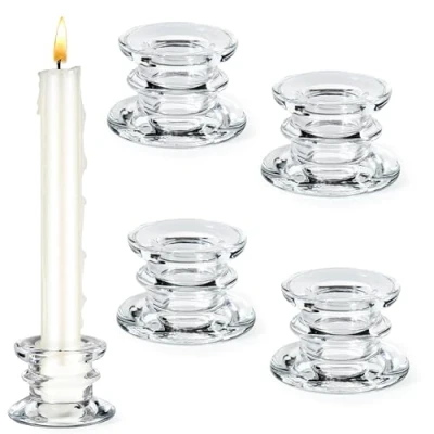 Afbeelding van Kandelaar staafkaarsen, kaarsenstandaard glas, kaarsenhouder staafkaars voor tafeldecoratie, glas doopkaars, staafkaarsenhouder, klein bruiloft, feest en kerstdecoratie