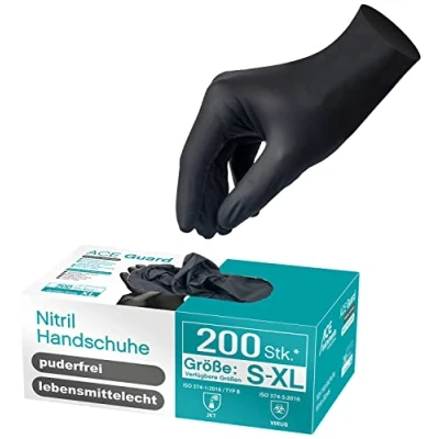 Afbeelding van ACE Guard 200 handschoenen voor eenmalig gebruik Nitril en 374 1 latex poedervrij zwart 09/L