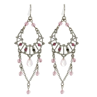 Afbeelding van Behave Oorbellen oorhangers zilver kleur roze details 8 cm
