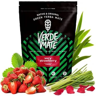 Afbeelding van Verde mate Green Very Strawberry 500 g Unieke combinatie van yerba en aardbeien 100% natuurlijke ingrediënten Braziliaanse thee Hoog cafeïnegehalte Perfect voor beginners