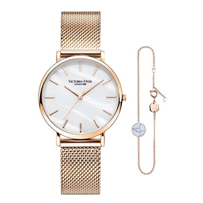 Afbeelding van VICTORIA HYDE Mode Vrouwen Horloge armband Set Analoge Quartz Vervangbare Rvs Mesh Band/Lederen Band Moederdag Geschenken, Roségoud,