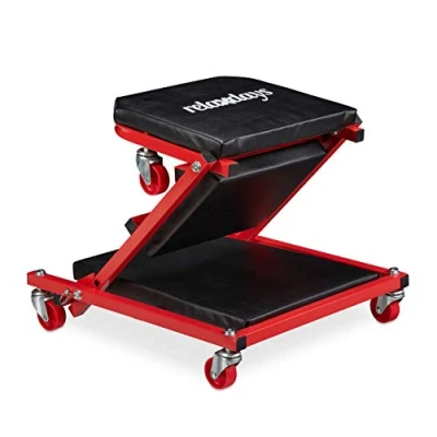 Afbeelding van Relaxdays ligkar garage tot 150 kg, 2in1 werkplaatskruk &amp; monteurskar, volledig draaibaar, voor auto, staal, zwart