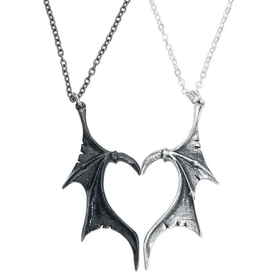 Afbeelding van Bixorp Friends BFF Ketting voor 2 met Vleugels Hart Magnetisch Zilverkleurig &amp; Zwart Vriendschapsketting