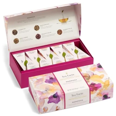 Afbeelding van Tea Forte Petite presentatiedoos theemonsteraars, theedoos met diverse variëteiten, 10 handgemaakte piramide thee infusers (Mariposa)