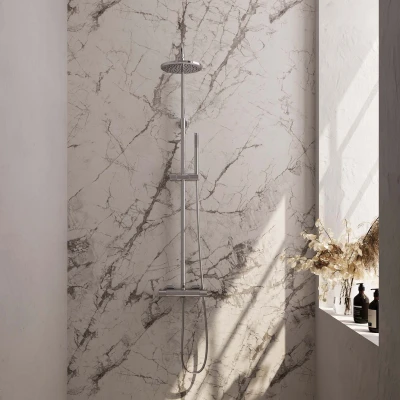 Afbeelding van Brauer Chrome carving Regendoucheset opbouw hoofddouche 20cm glijstang handdouche staaf 1 stand knoppen chroom