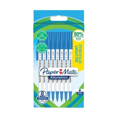 Afbeelding van Balpen Paper Mate Kilometrico Recycled blauw medium blister à 8 stuks