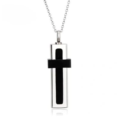 Afbeelding van Quiges RVS Ashanger Urn Kruis Staaf met Verstelbare Ketting 46 52cm Asketting As sieraad SLSA025
