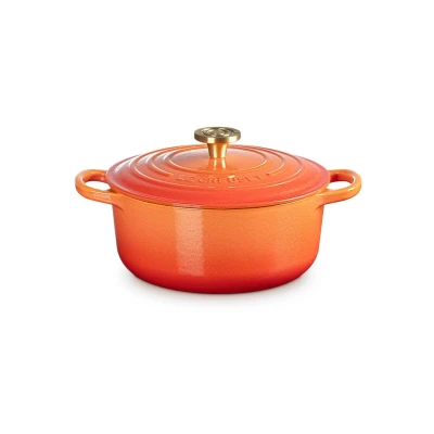 Afbeelding van Le Creuset Braad /braadpan Signature Rond Met Crucible Knop 24cm 4,2l Flamme Dorée 100 jaar PFAS vrij