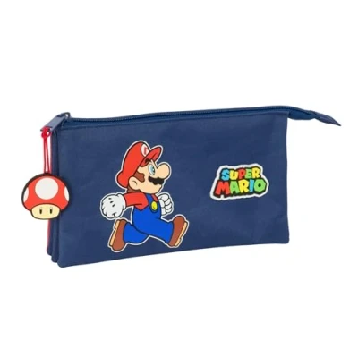 Afbeelding van Pennenetui met 3 vakken Super Mario Trick Rood Donkerblauw 22 x 12 cm