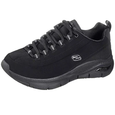 Afbeelding van Skechers Arch Fit Metro Skyline Sneaker voor dames, Zwarte Trubuck Zilveren Trim L, 39.5 EU