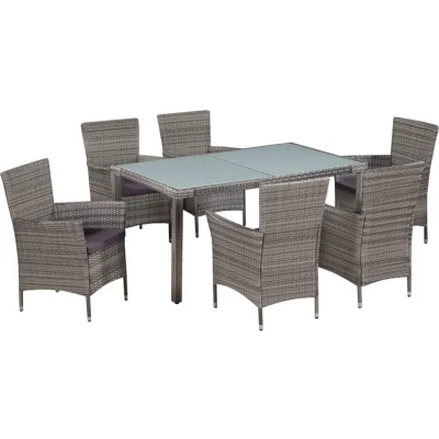 Afbeelding van 7 delige Tuinset met kussens poly rattan grijs