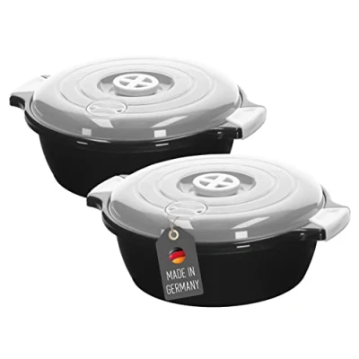 Afbeelding van Lantelme® Magnetronkom potten servies kookpan set van 2, groen, met 2,0 liter kleur swart stoomventiel, stapelbaar, vaatwasmachinebestendig Dimensies 22cm x 9cm