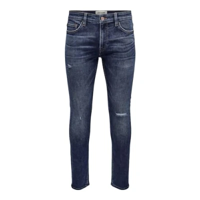 Afbeelding van ONLY &amp; SONS Heren Jeans ONSLOOM Slim 4254 Fit Blauw Dark blue Denim, Maat: 34W / 30L, Kleurvariant: Denim 22024254, donkerblauw (dark denim), 34L
