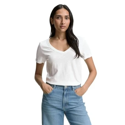 Afbeelding van TOM Tailor MIT Vausschnitt Tshirt print, Dames, Maat: 3XL, Whisper white