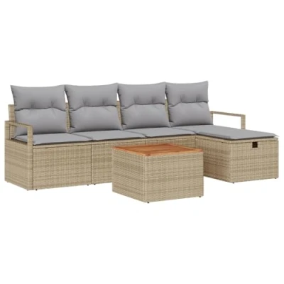 Afbeelding van vidaXL 6 delige Tuin Sofa Set met Kussens Beige Poly Rattan, 2 Zits Opbergruimte &amp; Rattan