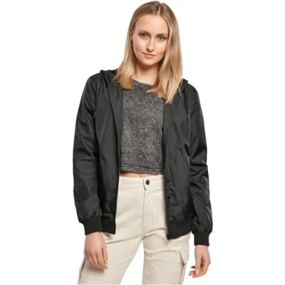 Afbeelding van Build Your Brand Dames jas Ladies Windrunner, Basic Windbreaker voor vrouwen met capuchon verkrijgbaar in 3 kleuren, maten XS 5XL, zwart/zwart, 4XL