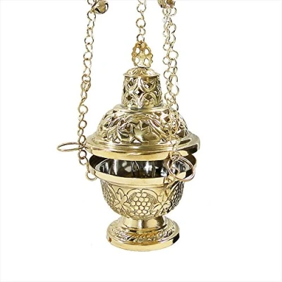 Afbeelding van NKlaus wierookbrander messing gouden ketting 60 cm lang met bellen handgemaakt 2938