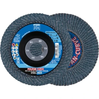 Afbeelding van PFERD Waaierschijf POLIFAN CURVE 2 stuks Ø 125 mm, breedte M (11 mm), Z40, SGP STEELOX 69398197 voor nauwkeurige keelnaad
