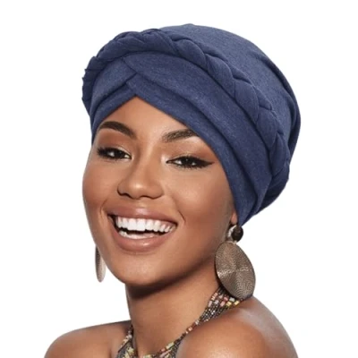 Afbeelding van DRESHOW Vrouwen Tulband Pre Tied Twisted Braid Hair Cover Wrap Hoed Afrikaanse Beanie Headwraps Chemo kanker Cap