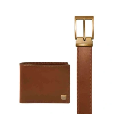 Afbeelding van FOSSIL Leren Portemonnee Riem Hayes Gift Set Brown Bruine