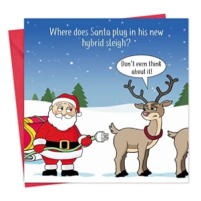 Afbeelding van Twizler Merry Christmas kaart met hybride slee grappige kerstkaart Happy voor dames heren