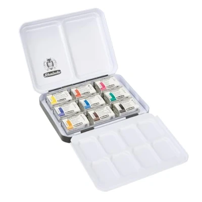 Afbeelding van Schmincke Akademie® aquarelverfdoos, basisassortiment 9 x 1/1 potje, 75 789 097, metalen doos, zeer lichtechte tinten, fijne kunstenaars aquarelverf