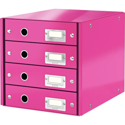 Afbeelding van Leitz Wow Click &amp; Store Ladekast Met 4 Laden 81% Gerecycled Karton Voor A4 Formaten Ruimtebesparende Opberger Roze