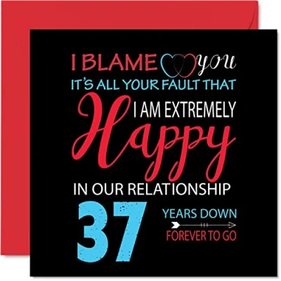 Afbeelding van Grappige 37e verjaardagskaart voor echtgenoot vrouw Your Fault I&#039;m Extremely Happy Gelukkige huwelijksverjaardagskaart partner, 145 mm x wenskaarten zevenendertigste jubilea