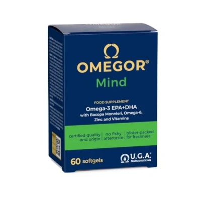 Afbeelding van OMEGOR® Mind Geheugen en congnitieve functie aanvulling Met Omega 3 DHA Bacopa Monnieri extract, borage olie, zink B vitamines Moleculaire destillatie, vorm TG 60 cap