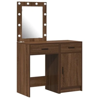 Afbeelding van vidaXL Set van 2 Bruin eiken MDF Medium Spiegel Kaptafel