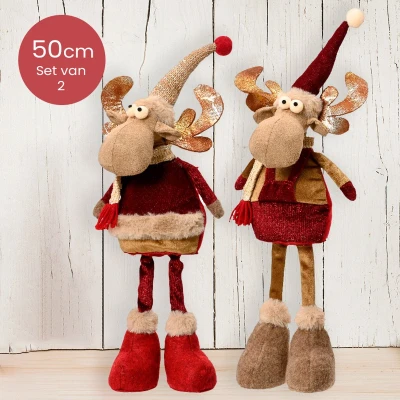 Afbeelding van Polyester rendieren bruin met muts Duo pack 50cm