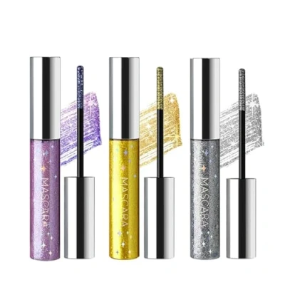 Afbeelding van Baorder 3 Kleuren Glitter Mascara Oogschaduw, Verlengende Krullende Volume Mascara, Fonkelende Zilver/Goud/Paarse Diamant Waterdichte Kleurrijke Wimpers voor Party Stadium Gebruik