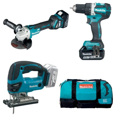 Afbeelding van Makita DLX3152TX1 DDF484 accuboormachine + DJV180 accu decoupeerzaag DGA511Z Haakse slijper 18v 5.0Ah Li ion