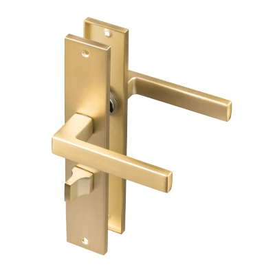 Afbeelding van Ostiumhome® Alassio Deurklink op schild met WC slot Deurbeslag 63 mm Geschikt voor binnendeuren Mat Goud