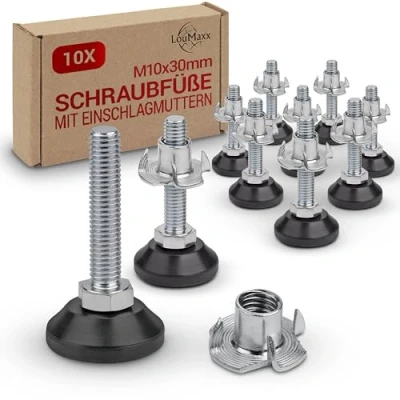 Afbeelding van LouMaxx Regelschroef M10 x 30mm Verstelbare poten incl. inslagmoer Nivelleringsvoeten Machine voet stelschroeven Set van 10 verstelschroef